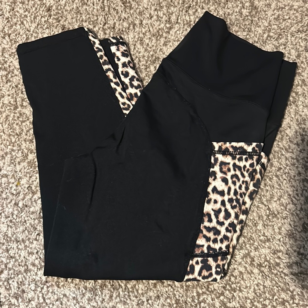 ZYIA Black Leggings with Leopard Print Panels
